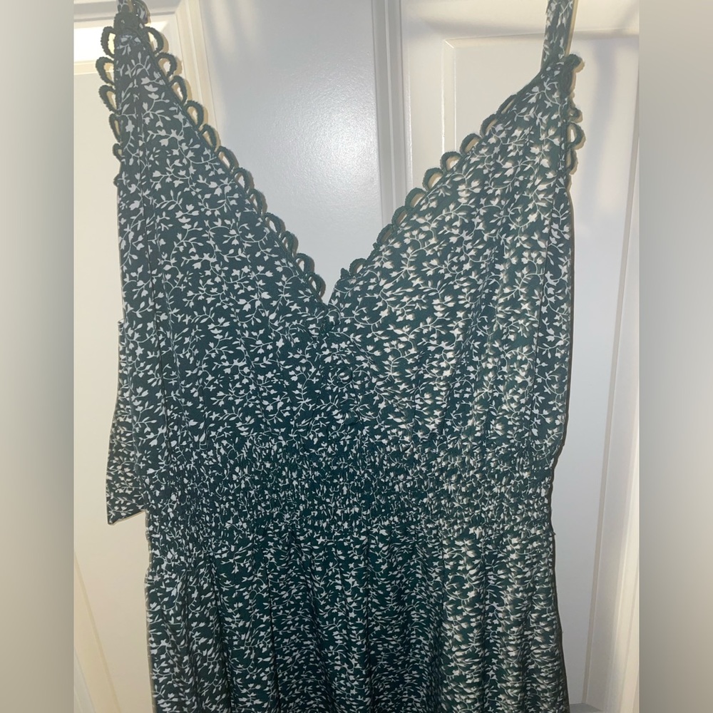 Long green and white backless dress